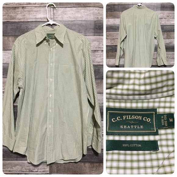 Vtg Filson Plaid Button Up Shirt Men’s M Green 100% Cotton Hong Kong - Picture 1 of 7